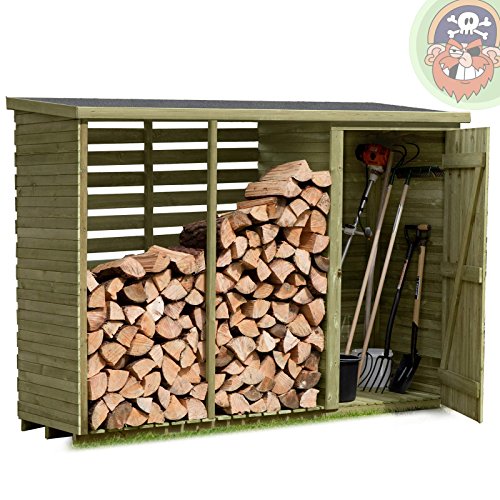 Brennholzregal mit Geräteschrank außen von Gartenpirat
